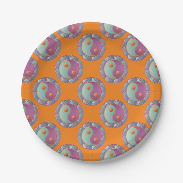 Plato De Papel Yin Yang Medallion Violet Turquoise (Anverso)