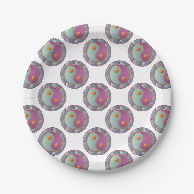 Plato De Papel Yin Yang Medallion Violet Turquoise (Anverso)