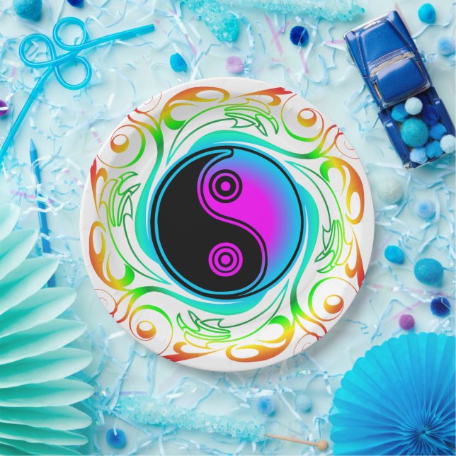 Plato De Papel Yin Yang Psychedeld Rainbow Tattoo (Fiesta)