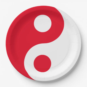 Plato De Papel Yin Yang rojo y blanco