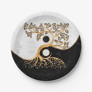Plato De Papel Yin Yang Tree - Mármoles y oro