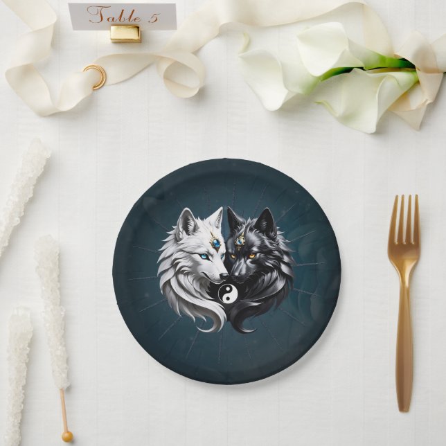 Plato De Papel Yin Yang Wolves. (Boda)