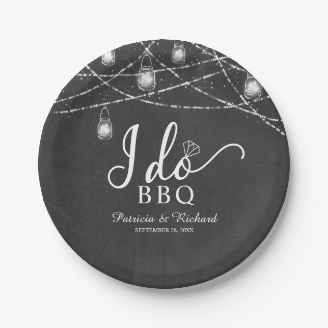 Plato De Papel Yo hago BBQ Rustic Chalk Engagement Party (Anverso)