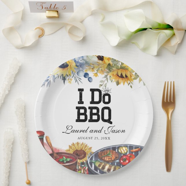Plato De Papel Yo hago BBQ Sunflower Rustic Engagement Party (Boda)
