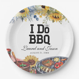 Plato De Papel Yo hago BBQ Sunflower Rustic Engagement Party