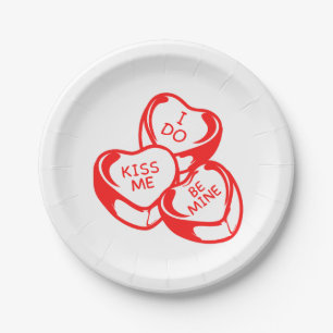 Plato De Papel Yo sí me besa ser mi El día de San Valentín de pla