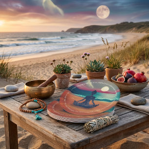 Plato De Papel Yoga de Meditación Pacífico Bajo la Luz de la Luna