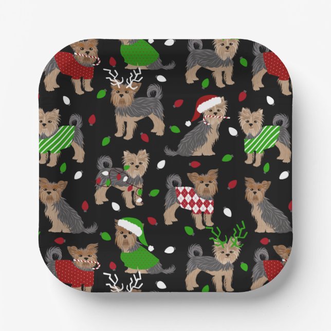 Plato De Papel Yorkie Navidades Yorkshire Terrier Dog (Anverso)