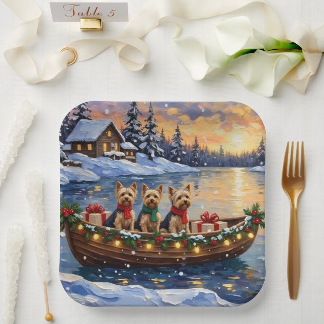 Plato De Papel Yorkipoo Christmas Boat Holiday (Boda)