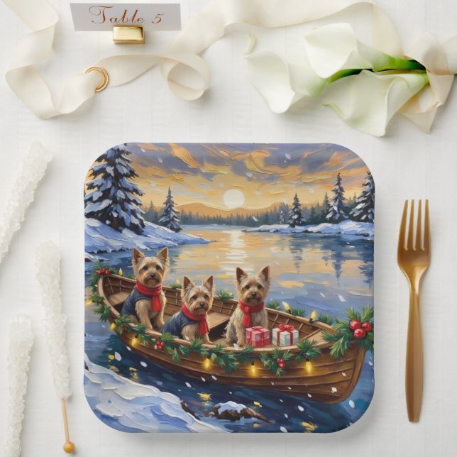 Plato De Papel Yorkshire Terrier Christmas Boat Holiday (Boda)