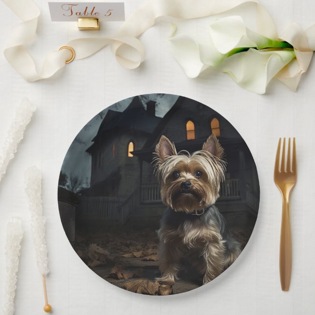 Plato De Papel Yorkshire Terrier Halloween Aterrador (Boda)