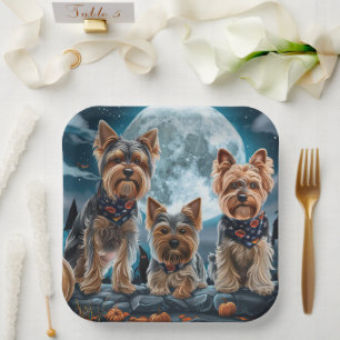 Plato De Papel Yorkshire Terrier Halloween Spooky