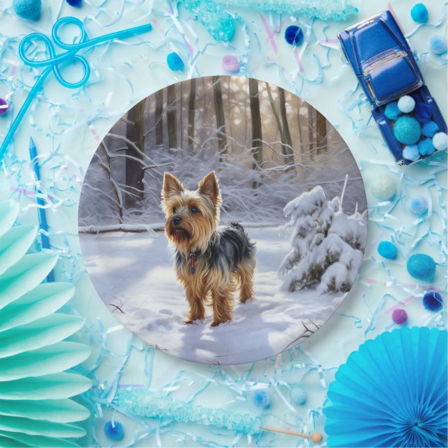 Plato De Papel Yorkshire Terrier Let It Snow Navidades (Fiesta)