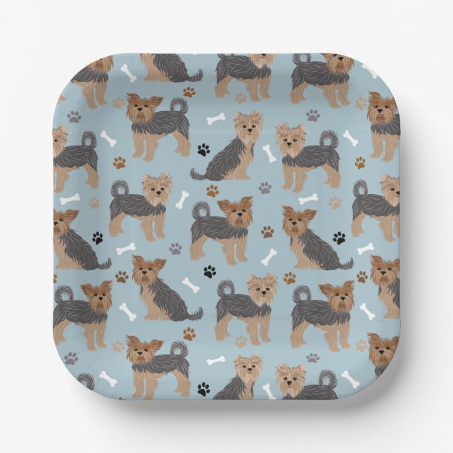 Plato De Papel Yorkshire Terrier Paws and Bones Yorkie Dog (Anverso)