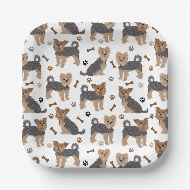 Plato De Papel Yorkshire Terrier Paws and Bones Yorkie Dog (Anverso)