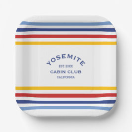 Plato De Papel Yosemite Cabin Club Crest Personalizado con Franja