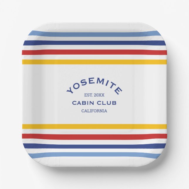 Plato De Papel Yosemite Cabin Club Crest Personalizado con Franja (Anverso)