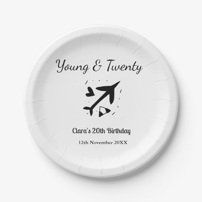Plato De Papel Young and twenty adventure happy birthday add name (Anverso)