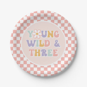 Plato De Papel Young Wild Three Groovy Pink Daisy Checker
