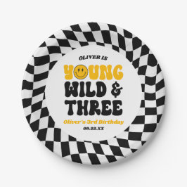 Plato De Papel Young Wild & Three Retro Third 3rd Birthday Party