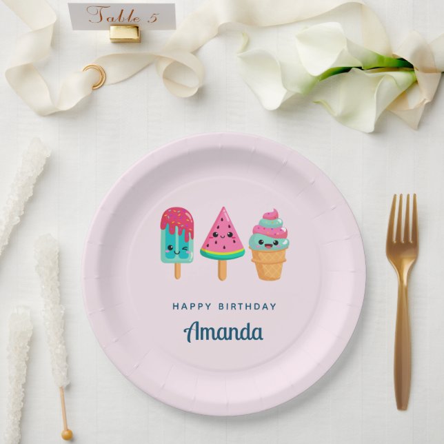 Plato De Papel Yummy Ice Cream Triam Vibe de verano Cumpleaños (Boda)