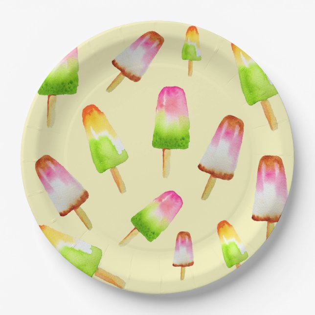 Plato De Papel Yummy rainbow popsice fiesta (Anverso)