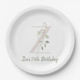 Plato De Papel Z inicial con flor de color suave Personalizado cl
