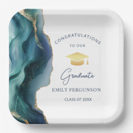 Plato De Papel Zafiro Azul Elegante Felicitaciones Graduado