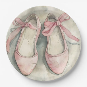 Plato De Papel Zapatos de ballet planos con lazo rosa pastel vint