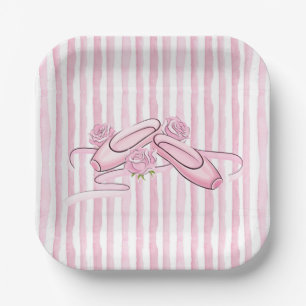 Plato De Papel Zapatos de Ballet y Rosas Rosadas