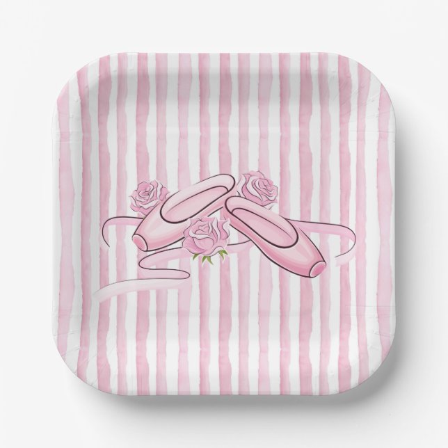 Plato De Papel Zapatos de Ballet y Rosas Rosadas (Anverso)