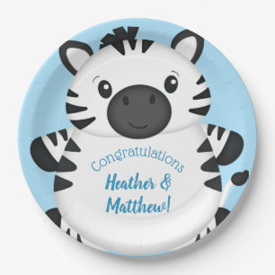 Plato De Papel Zebra Baby Shower Blue