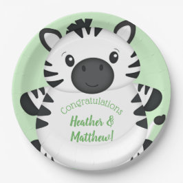 Plato De Papel Zebra Baby Shower Green