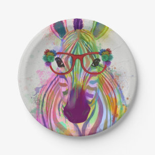 Plato De Papel Zebra Rainbow Splash