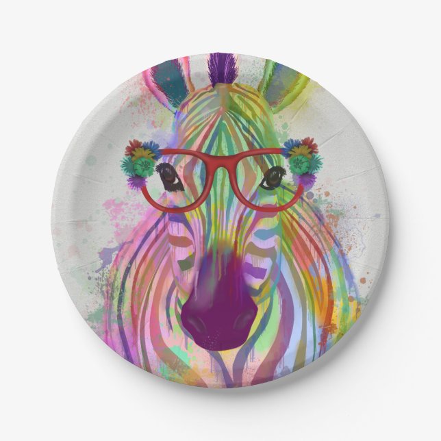 Plato De Papel Zebra Rainbow Splash (Anverso)