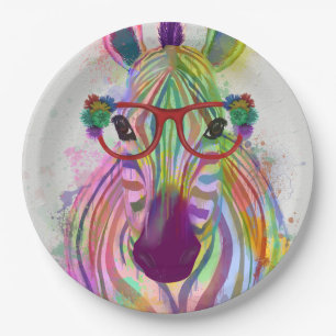 Plato De Papel Zebra Rainbow Splash