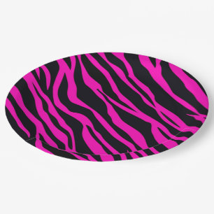Plato De Papel Zebra rosa caliente con rayas