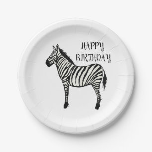 Plato De Papel Zebra Safari Happy Birday Fiesta Plates