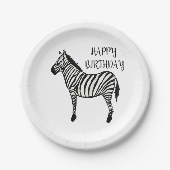 Plato De Papel Zebra Safari Happy Birday Fiesta Plates (Anverso)