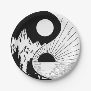 Plato De Papel Zen Yin Yang Blanco negro