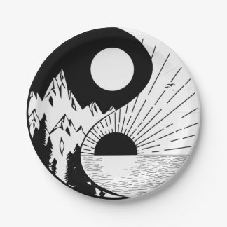 Plato De Papel Zen Yin Yang Blanco negro