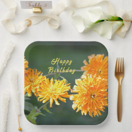 Plato De Papel Zennia, Naranja floral "Feliz Cumpleaños"