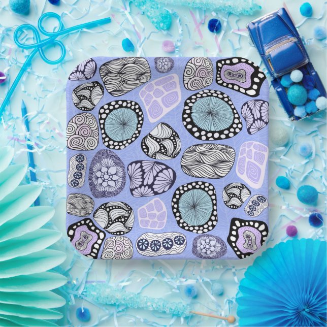 Plato De Papel Zentangles Resumen Placa de papel floral (Fiesta)