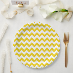 Plato De Papel Zigzag amarillo, chevron amarillo, patrón geométri