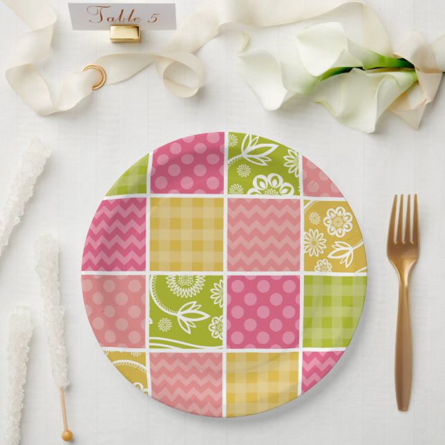 Plato De Papel Zigzag, Chevron, Polka Dots, Gingham, Patchwork (Boda)