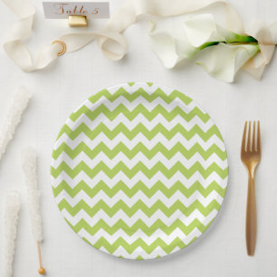 Plato De Papel Zigzag verde, Chevron verde, patrón geométrico