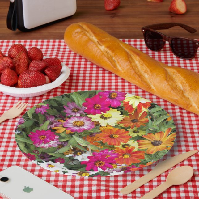 Plato De Papel Zinnia Flower Garden Floral (Picnic)