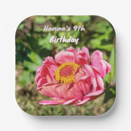 Plato De Papel Zinnia rosa con centro amarillo