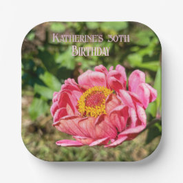 Plato De Papel Zinnia rosa con centro amarillo