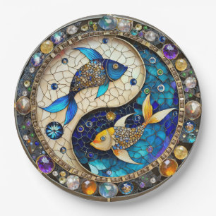Plato De Papel Zodiac - Pisces Fish Yin y Yang